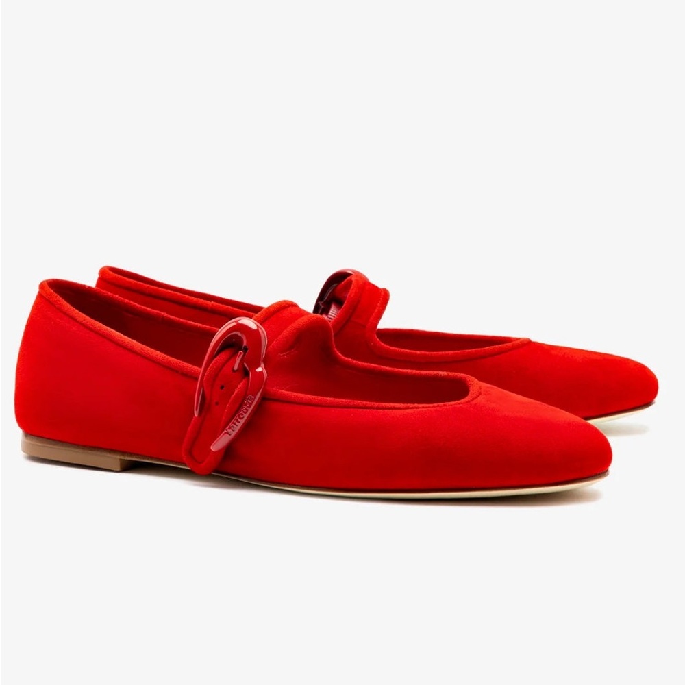 Larroudé Verona Ballet Flat in Scarlet Suede - Picture 10 of 10